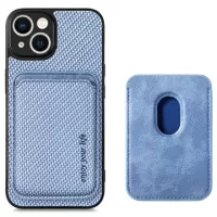 iPhone 14 Plus Magnetic Case with Card Holder - Carbon Fiber - Blue