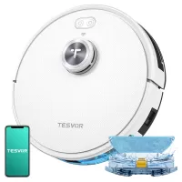 Tesvor S7 Pro Robot Vacuum Cleaner with Mop Function, 6000Pa Suction, Laser Navigation, 600ml Dustbin, 180Mins Runtime, 150sqm Max Vacuuming Area, App Control / Remote Control - White