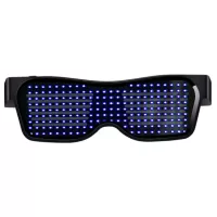 SL-004 Rechargeable Impact Resistant LED Light Emitting Bluetooth Glasses 200 Lamp Beads APP Control Support Multiple Language Editing Used for Halloween, Electronic Music, Disco, Bar - Black Frame Blue