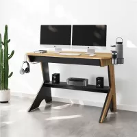 Techni Mobili Home Office 50\ Computer Desk with 2 Cup Holders, Headphone Hook, and Wooden Frame, for Game Room, Small Space, Study Room - Brown