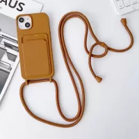For iPhone 15 Plus Crossbody Lanyard Elastic Silicone Card Holder Phone Case(Brown)