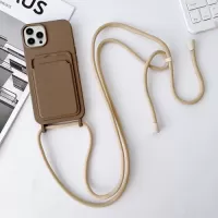 For iPhone 15 Pro Crossbody Lanyard Elastic Silicone Card Holder Phone Case(Dark Grey)