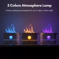 Simulation Flame Aroma Air Humidifier Desktop 2-in-1 Mist Humidifier & Aromatherapy Diffuser for Essential Oil with 3 Colors Atmosphere Lamp 200ML Capacity USB Powered for Home Office Yoga Low Noise Auto-off Protection