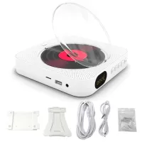 KC-909 Portable CD Player Built-in Speaker Stereo CD Players with Double 3.5mm Headphones Jack LED Screen Wall Mountable CD Music Player with IR Remote Control Supports CD/BT/FM/TF Card/AUX