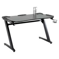 Maplin Large Gaming Desk with Cup Holder, Headphone Hook & Cable Management (Black)