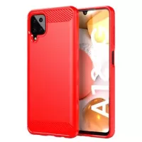 Samsung Galaxy A12 Brushed TPU Case - Carbon Fiber - Red