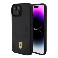 iPhone 15 Ferrari Carbon Metal Logo Mag Case - Black