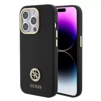 iPhone 15 Pro Max Guess 4G Rhinestone Metal Logo Liquid Silicone Case - Black