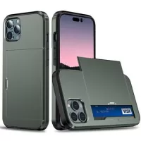 iPhone 15 Pro Hybrid Case with Sliding Card Slot - Army Green