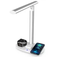 4-in-1 Phone Watch Earphone Wireless Charger Desk Lamp 15W Phone Wireless Charging Dock LED Table Light B-15 - White