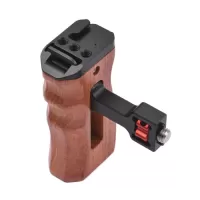 Adjustable Wooden Camera Cage Handle Left/Right Side Hand Grip 1/4 Inch Screw ARRI-Style Mount with Cold Shoe Mount Mini Wrench Compatible with SmallRig Video Cage