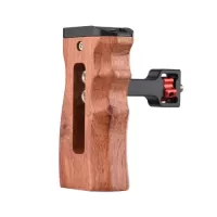 Adjustable Wooden Camera Cage Handle Left/Right Side Hand Grip 1/4 Inch Screw ARRI-Style Mount with Cold Shoe Mount Mini Wrench Compatible with SmallRig Video Cage