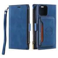 iPhone 15 Plus Saii Zipper Wallet Case with Strap - Blue