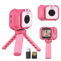 Andoer 1080P Kids Mini Digital Camera 48MP 2.4 Inch IPS Screen Dual Lens with 32GB Memory Card and Card Reader and Desktop Tripod