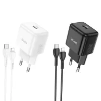 HOCO N32 PD 30W Single Type-C Port Fast Charging Wall Charger Adapter EU Plug With 1m Long Type-C to iP Cable For iPhone