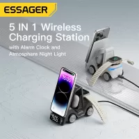 ESSAGER T20 15W Desktop Car-shaped Wireless Charger with Alarm Clock & Night Light Fast Wireless Charging Station for Sm