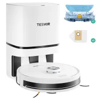 Tesvor S7 Pro AES Robot Vacuum Cleaner with Automatic Empty Station, Mopping Function, 6000Pa Suction, Laser Navigation, 600ml Dustbin, 2.8L Dust Bag, 180Mins Runtime, App Control / Remote Control - White